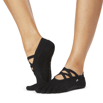 toesox Full Toe with Grip Yoga/Pilates Toe Socks, Black, Large
